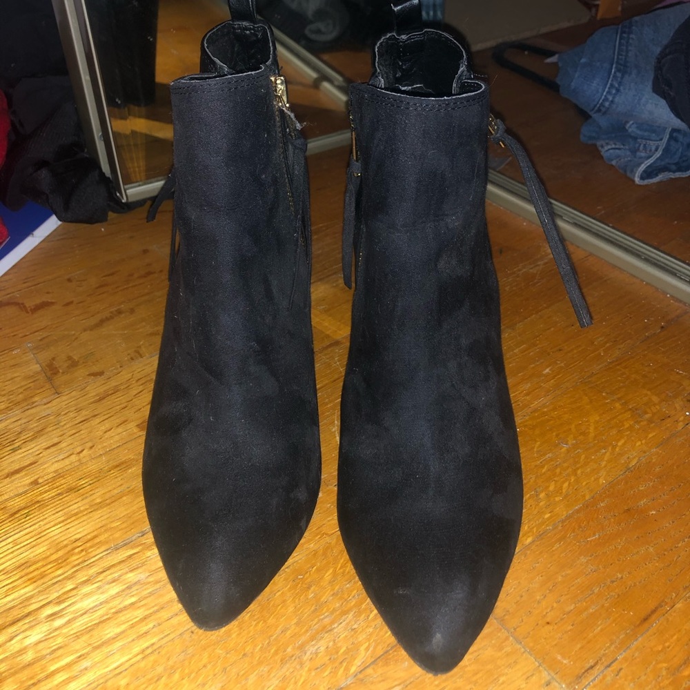 Black suede and leather heeled booties size 8